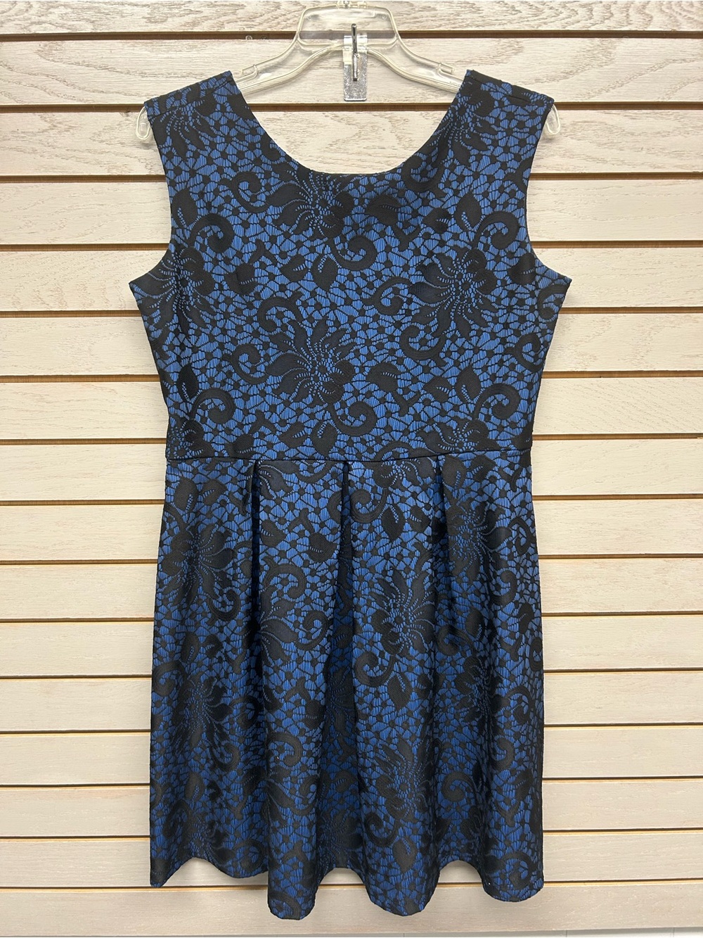 Tiana B. Blue and Black Floral Lace-Overlay Mini Dress